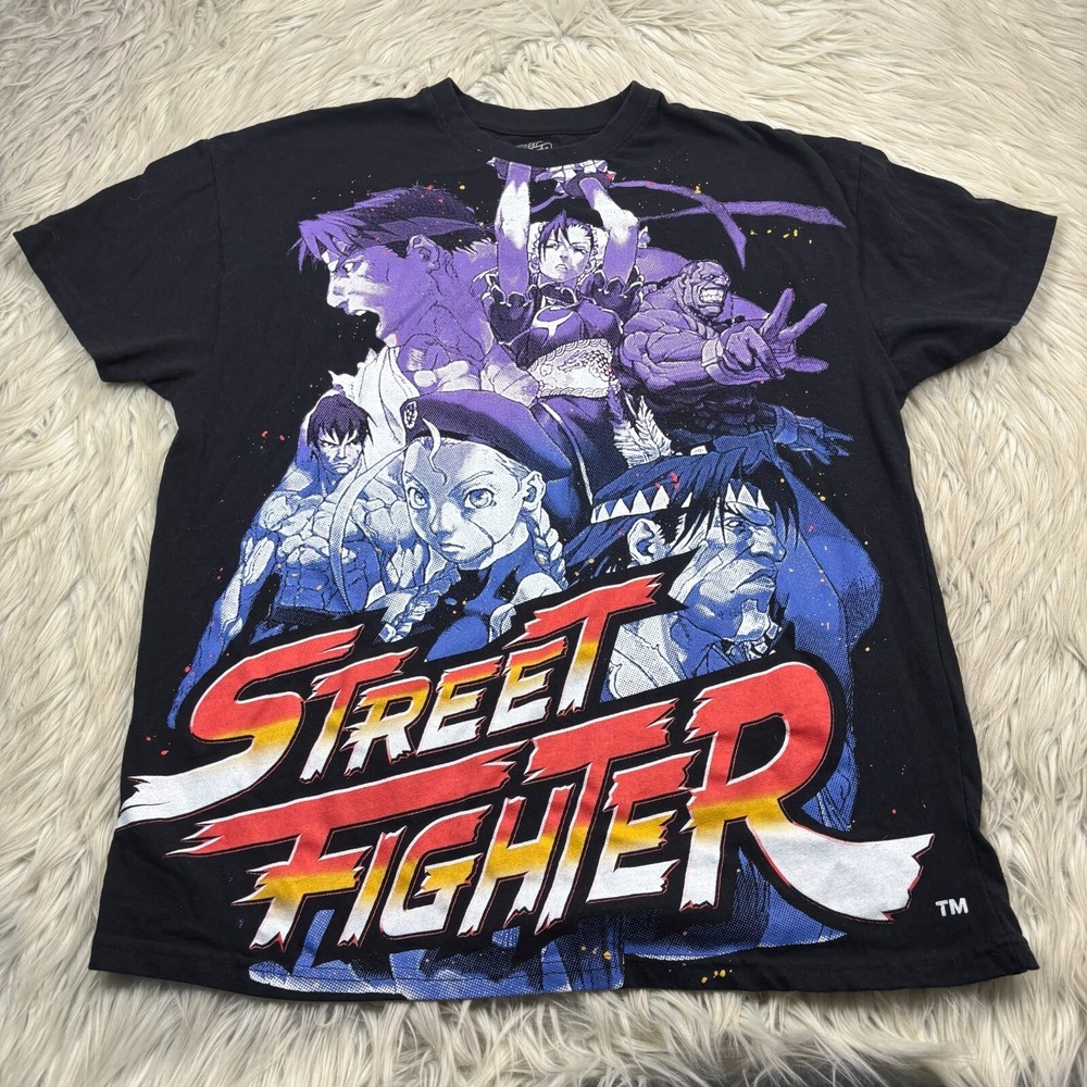 Street Fighter Men's XL Black Large Scale All Over Graphic Tee Brisco Brands
